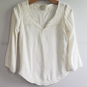Lucky Brand Ivory Embroidered Top XS